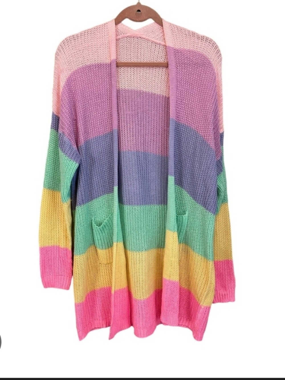 Vesti Pastel Striped Open-Front Cardigan in Pink, Purple, Mint, Yellow